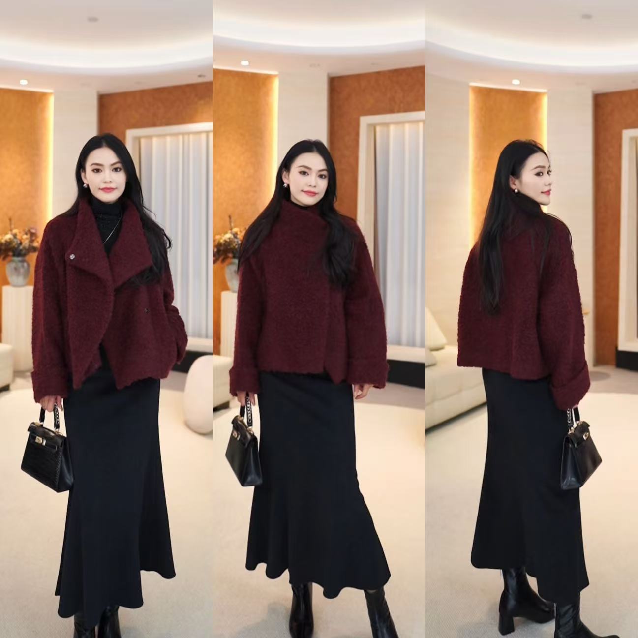 时尚百搭圈圈毛毛呢外套