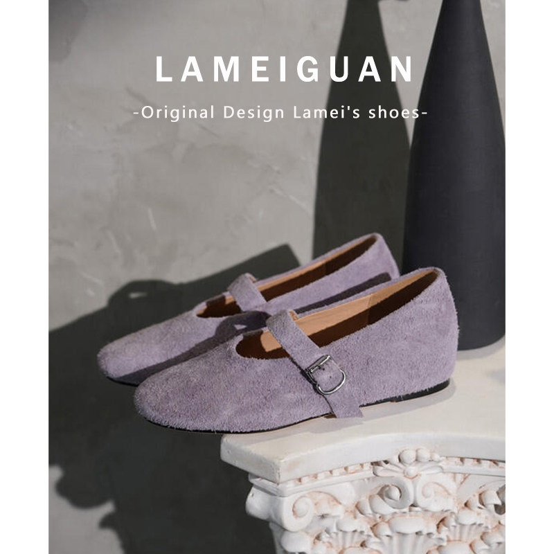 法式紫色绒面扣带平底玛丽珍鞋女2026新款气质圆头浅口芭蕾舞单鞋,女鞋,浅口单鞋,淘宝优惠券,粉丝福利购,淘宝优惠卷