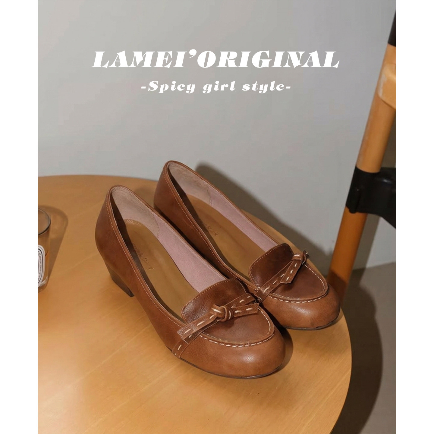 复古英伦风蝴蝶结粗跟乐福鞋女2026新款绝美浅口圆头高跟鞋不累脚