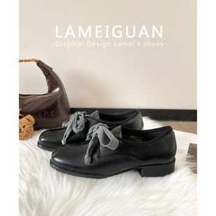 复古黑色系带方头小皮鞋女春2025新款气质绝美配西装粗跟英伦单鞋