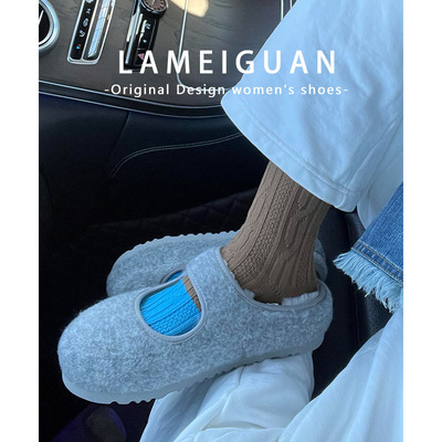 秋冬款保暖棉鞋魔术贴毛毛豆豆鞋