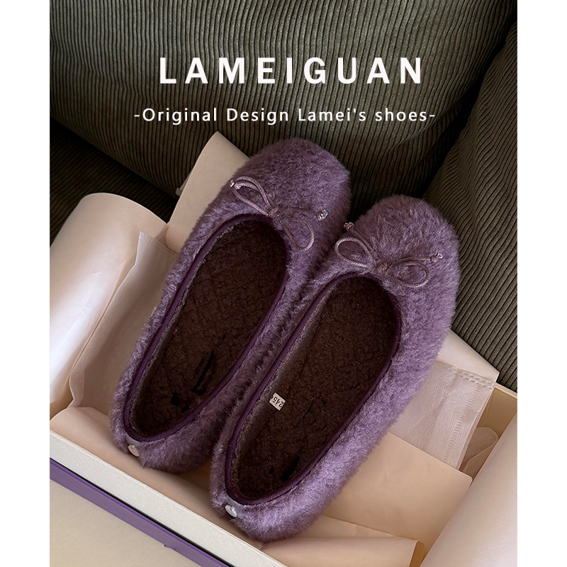 紫色高级感羊羔毛毛芭蕾舞单鞋女