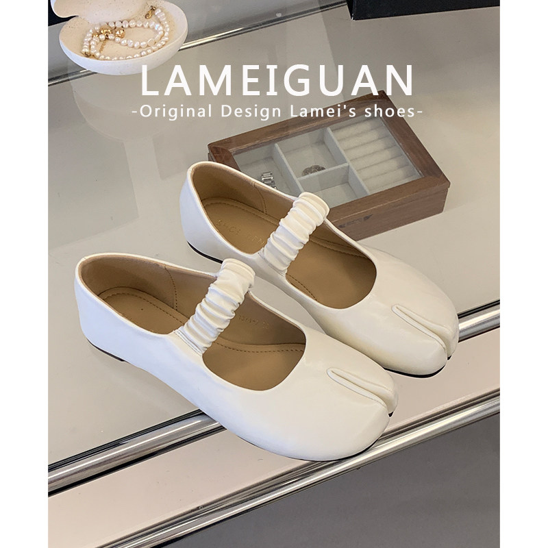 法式松紧带分趾平底芭蕾玛丽珍鞋女2026春季新款白色绝美浅口单鞋