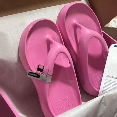 韩国TAWTOE粉色人字拖鞋沙滩凉拖女厚底2025新款防水防滑户外雨鞋