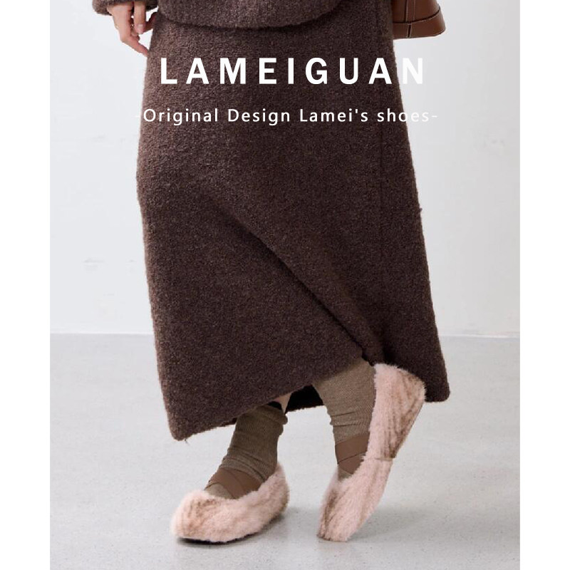 法式水貂毛交叉带芭蕾玛丽珍鞋女2025新款粉色加绒圆头浅口棉单鞋,女鞋,玛丽珍鞋,淘宝优惠券,粉丝福利购,淘宝优惠卷