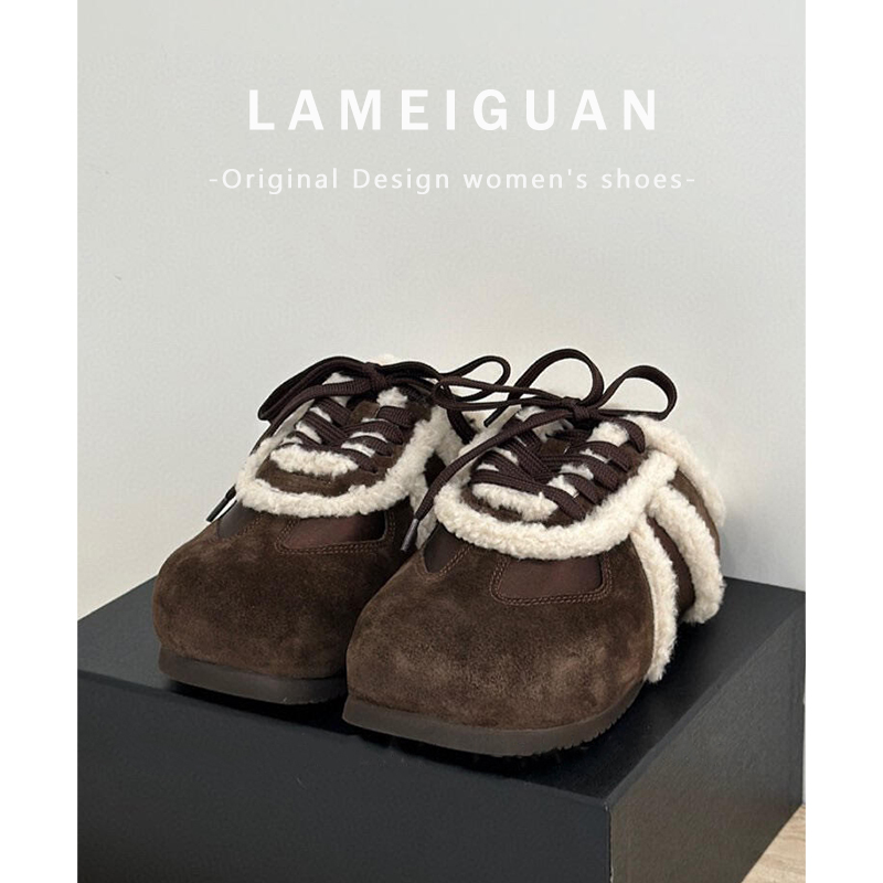 复古运动系带真皮毛毛包头拖鞋女