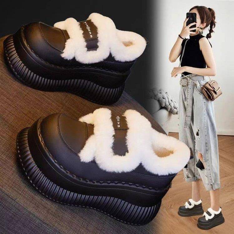 厚底雪地靴女款冬季加绒毛毛二棉鞋子2025新款百搭爆款内增高女鞋