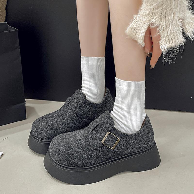 厚底加绒保暖勃肯鞋女冬2025新款一脚蹬毛呢棉鞋小个子百搭雪地靴