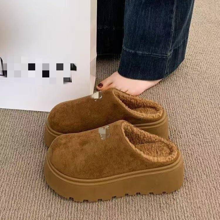 厚底增高勃肯鞋女松糕包头女鞋2025新款秋冬加绒小个子半拖鞋外穿