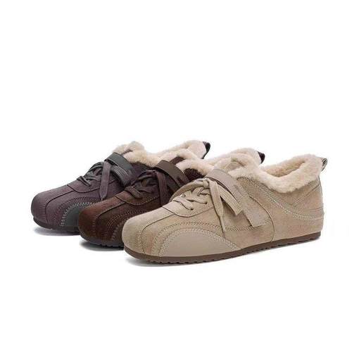 复古加绒德训鞋女2025年冬季新款爆款增高百搭毛毛魔术贴保暖棉鞋