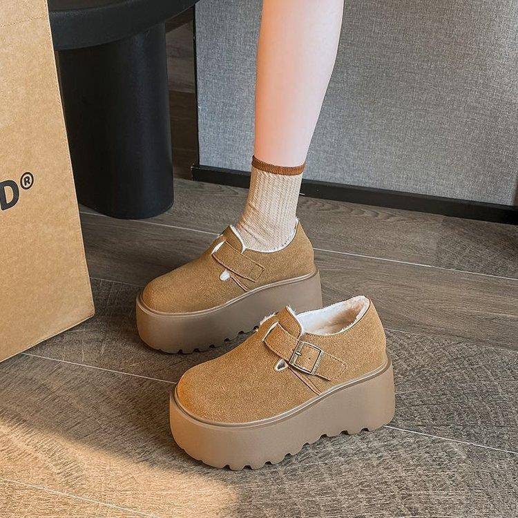 厚底低帮雪地靴女加绒加厚毛毛棉靴2025新款冬季勃肯靴休闲乐福靴