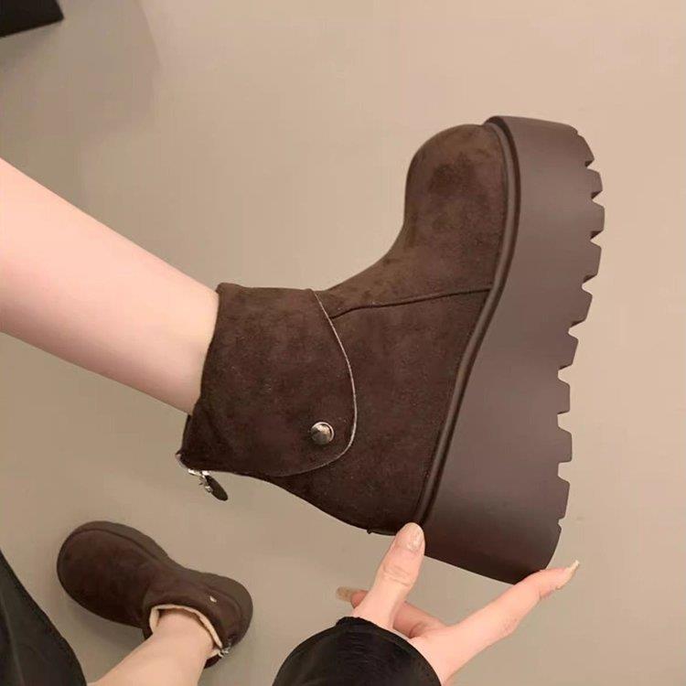 毛毛加绒小个子保暖磨砂复古雪地靴女2025年冬季新款松糕厚底棉鞋