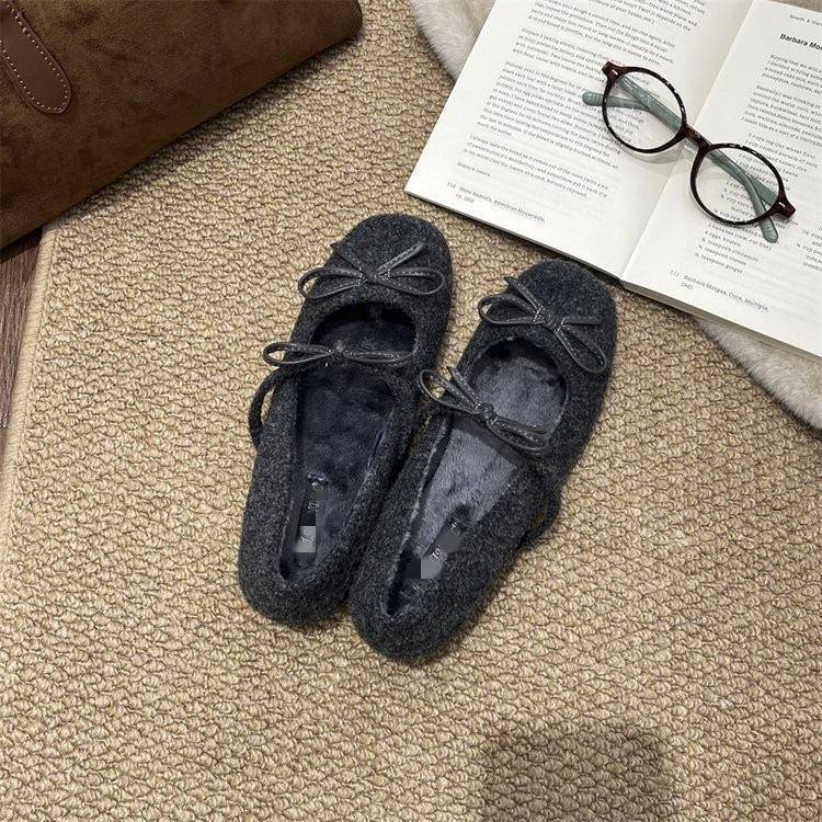 法式复古蝴蝶结毛毛单鞋女2025秋冬新款保暖温柔风内增高玛丽珍鞋