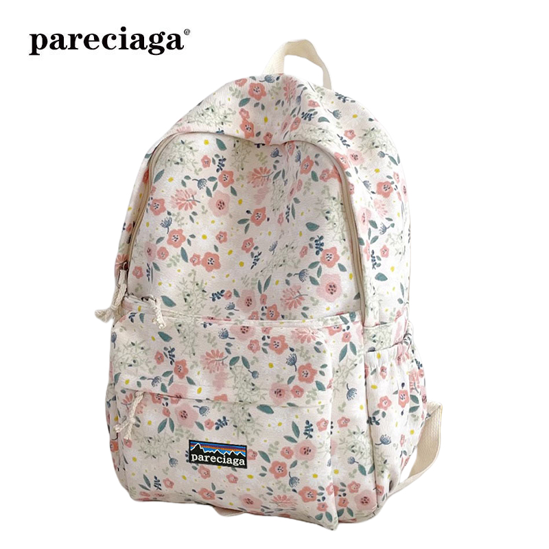巴塔正品pareciaga书包女高中百搭背包复古碎花书包大学生双肩包