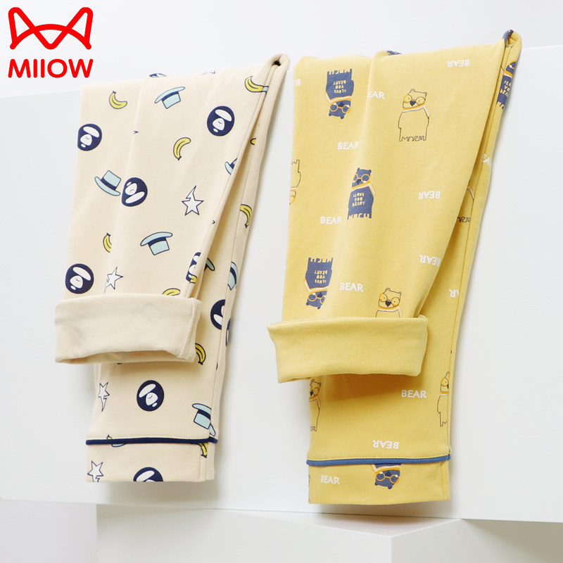 猫人儿童纯棉睡裤男童薄款春秋季空调裤子宝宝绵绸中女大童家居裤