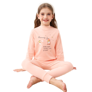 猫人女童秋衣秋裤纯棉套装儿童中领内衣全棉毛衫中大童女孩秋冬季