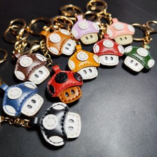 DIY手工皮具迷你蘑菇挂件包包挂件真皮牛皮