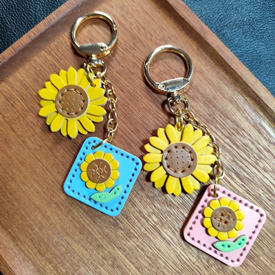 手工皮具包包挂件真皮牛皮向日葵挂件