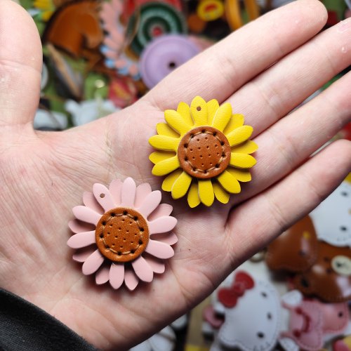 真皮牛皮手工制作向日葵花圆形