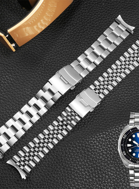 不锈钢手表带代用精工5号绿水鬼SRPD63K1 skx007 009弧口钢带22mm