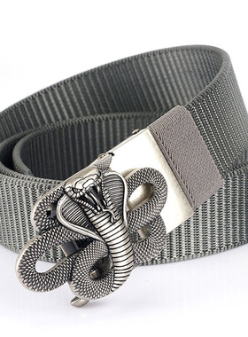 自动扣尼龙腰带男士休闲加厚帆布皮带个性时尚无孔无牙裤带眼镜蛇