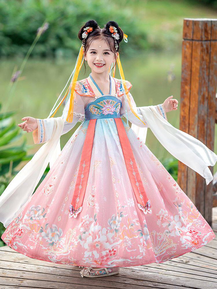 中小童汉服中国风连衣裙新款女生古装超仙襦裙公主女宝唐装表演服