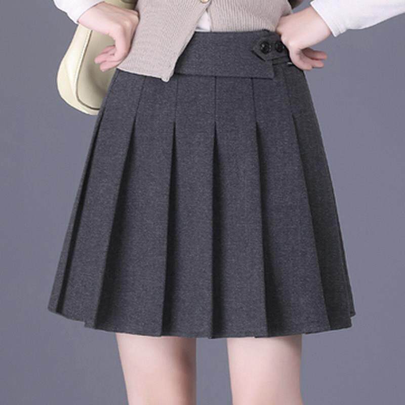 春秋季毛呢百褶裙女2025年高腰a字短裙小个子百搭显瘦半身裙伞裙