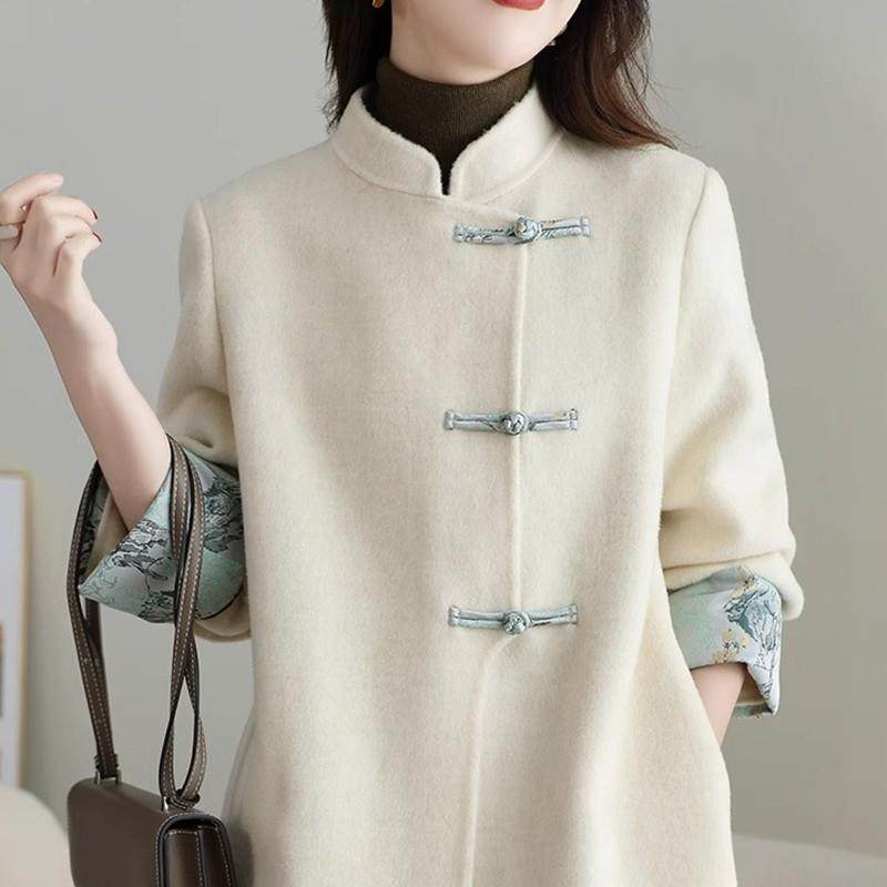 YENR 复古国风新中式双面呢大衣 外套女春秋款白色~毛呢休闲羊绒,女装/女士精品,常规大码外套,淘宝优惠券,粉丝福利购,淘宝优惠卷