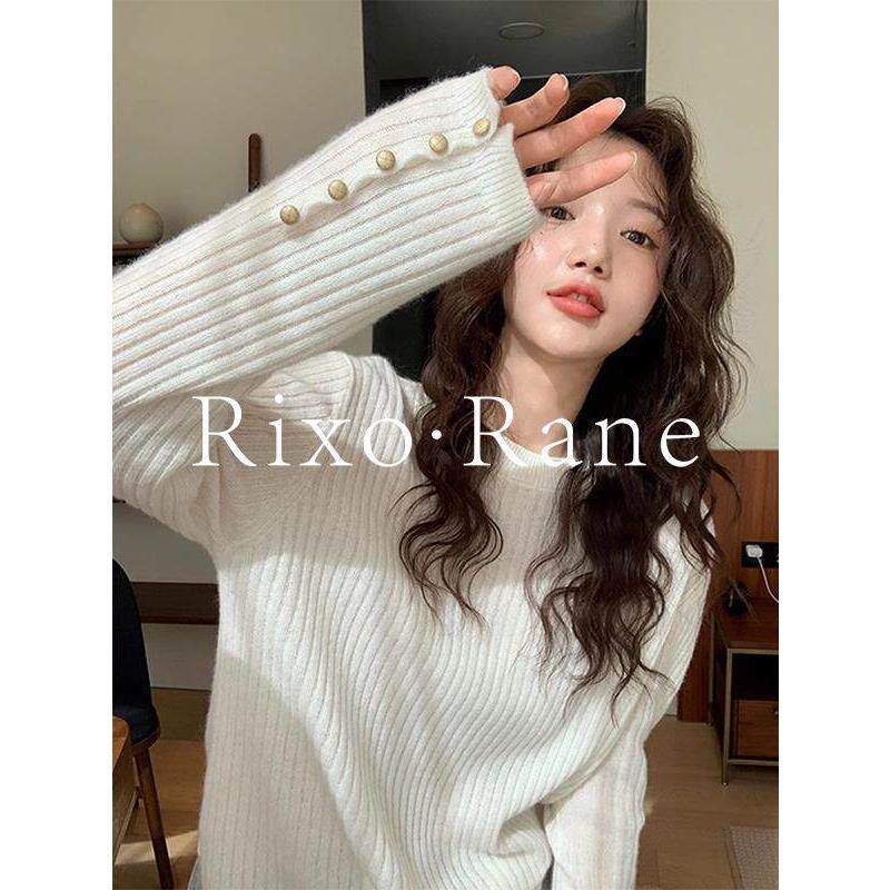 法国Rixo Rane ⭐白色圆领针织打底衫女秋冬高级气质内搭长袖上衣