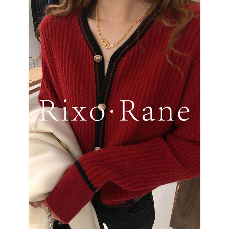 法国Rixo Rane墙裂推荐?法式时尚设计感小众新年红色v领毛衣外套