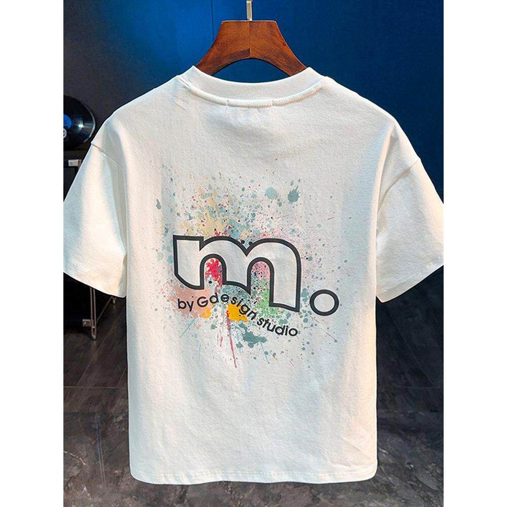 居家日报~时尚白色印花修身短袖短裤男士经典时尚舒适休闲t恤