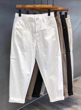 it neith BIAS潮牌秋款纯棉白色九分裤男士休闲小直筒轻熟西裤