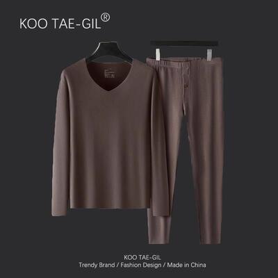 貂绒蚕丝5A抗菌保暖内衣男冬季V领加绒加厚上衣德绒秋衣秋裤套装