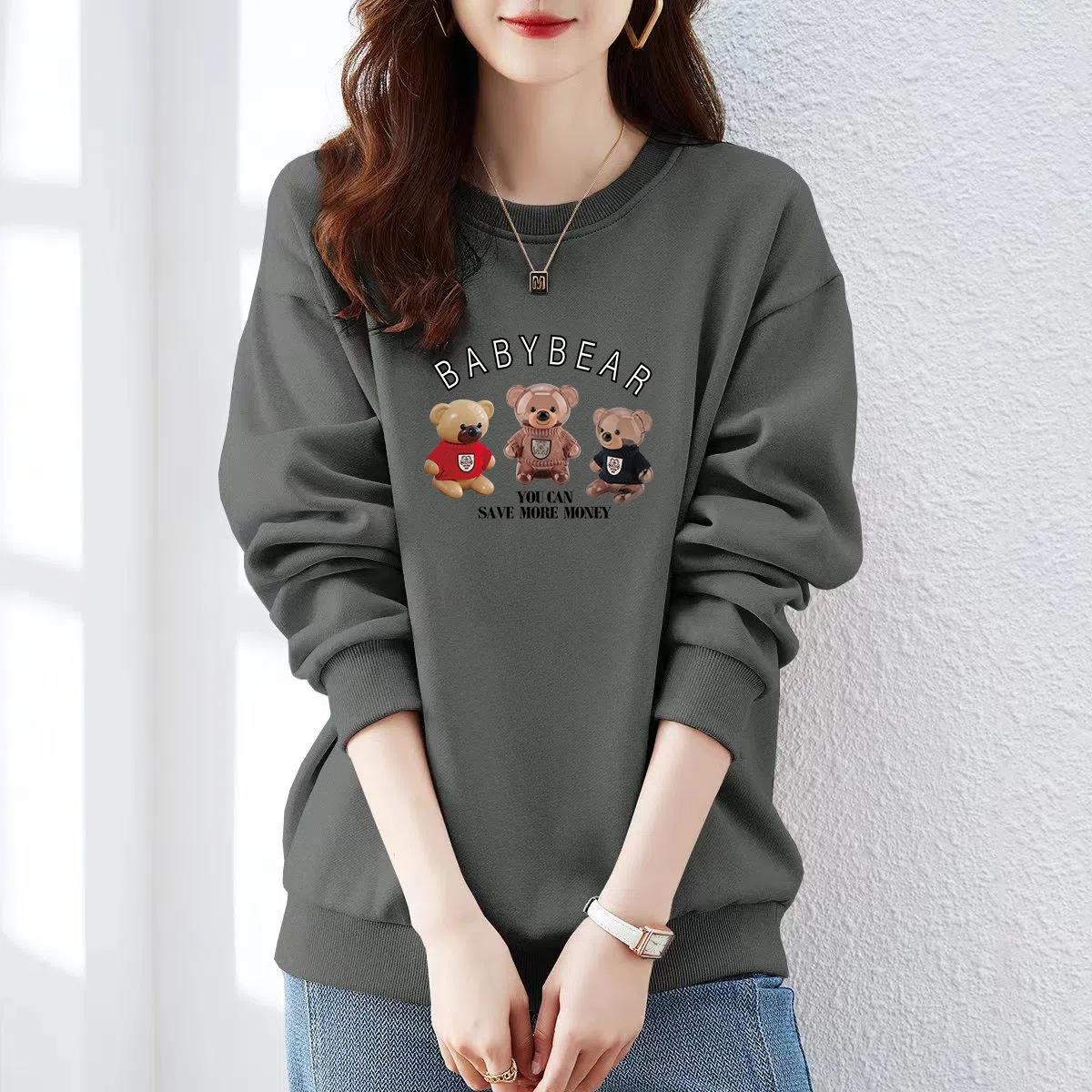 韩系2024新款宽松大码无帽纯棉卫衣秋季韩版圆领长袖上衣女士外套