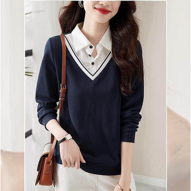 欧洲站时尚Polo领假两件卫衣女2025新款爆款春秋季休闲通勤衬衫潮