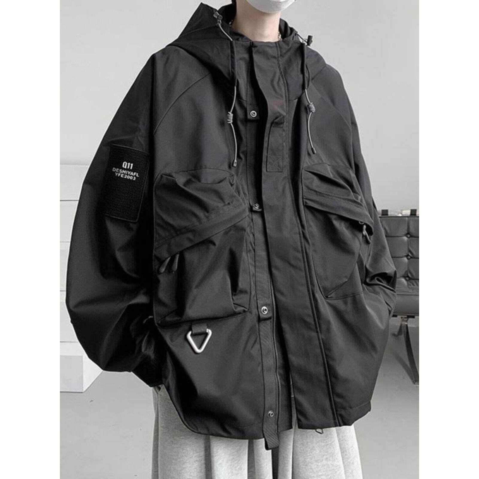 黑武士桑延冲锋衣外套男士春秋加肥加大码300斤美式机能夹克上衣