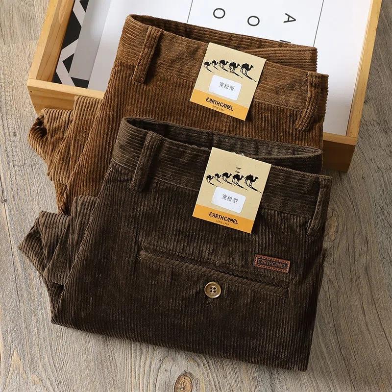 秋冬新品纯棉灯芯绒裤子男士合体宽松粗条绒裤亲肤柔软直筒裤