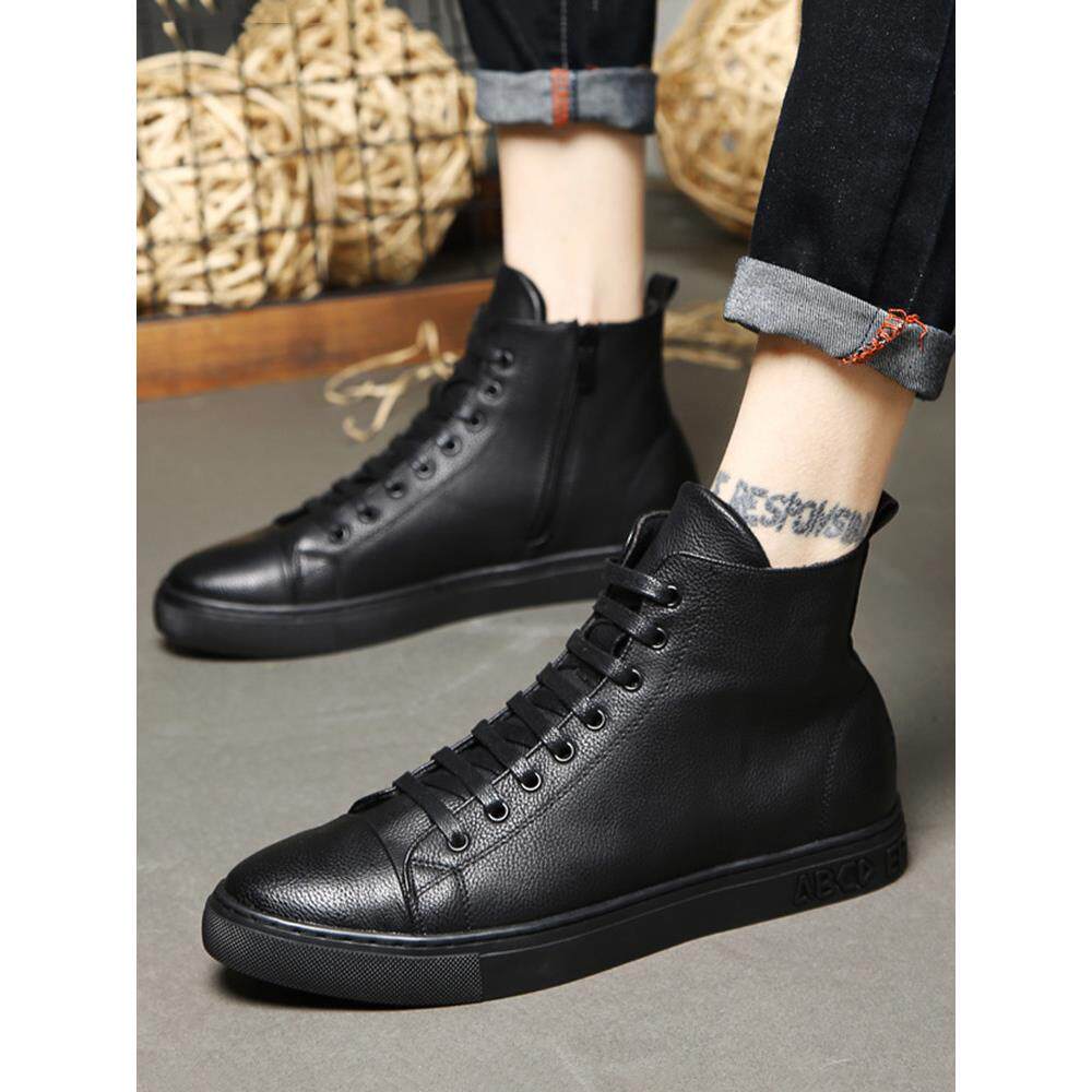 靴子男士中帮秋冬透气2025新款时髦工作靴英伦风格男士高帮皮鞋