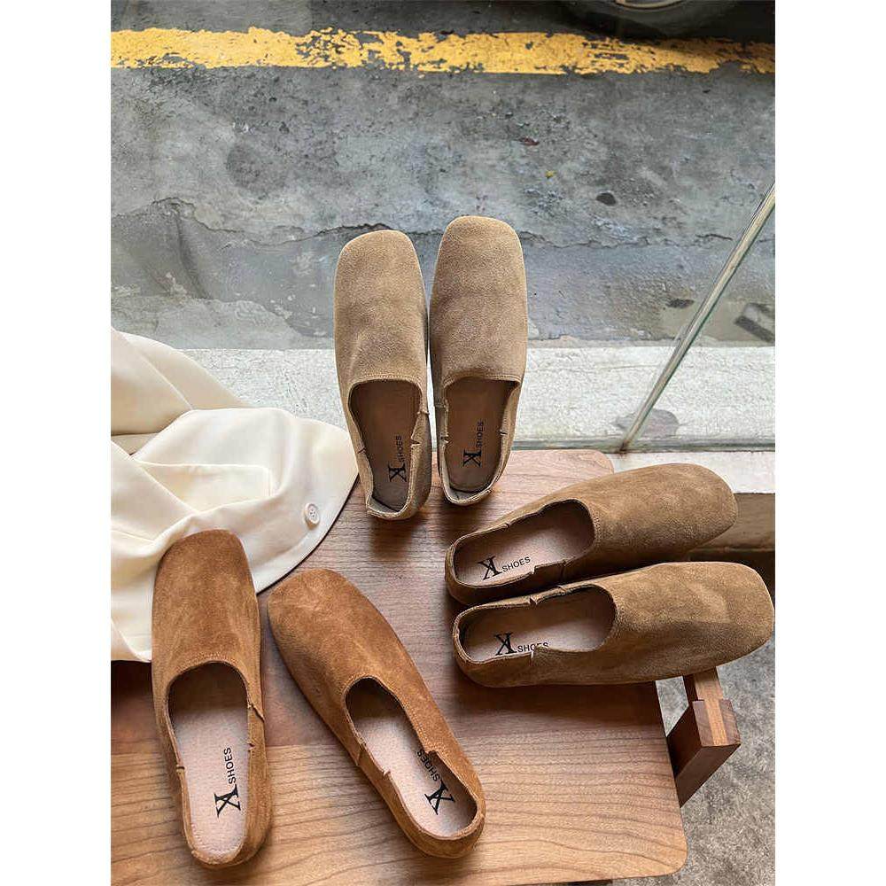 潮牌真皮覆古方头单鞋女2025秋冬新款森系休闲一脚蹬平底乐福鞋子,女鞋,浅口单鞋,淘宝优惠券,粉丝福利购,淘宝优惠卷