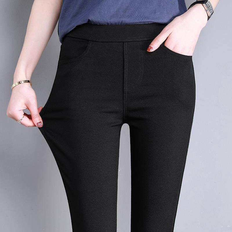 松紧腰加绒打底裤女秋冬2025新款韩版高腰显瘦外穿铅笔小脚黑裤子