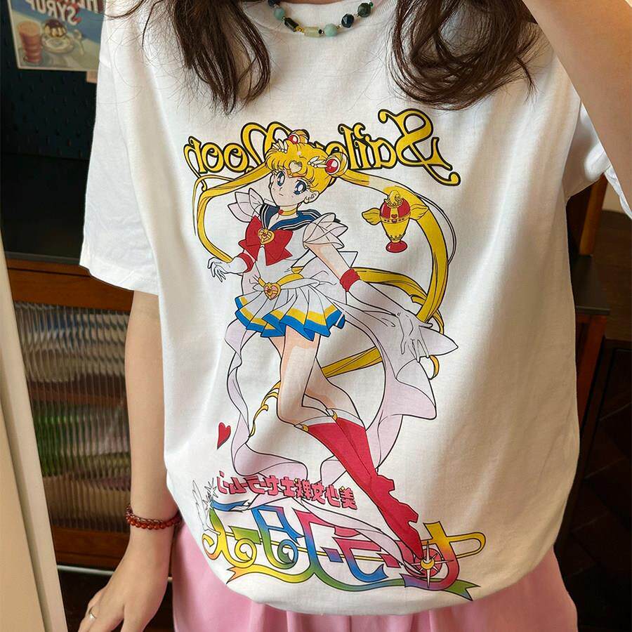 法国Rouje Dsyle刺绣印花美少女战士百搭宽松显瘦小众可爱短袖T恤