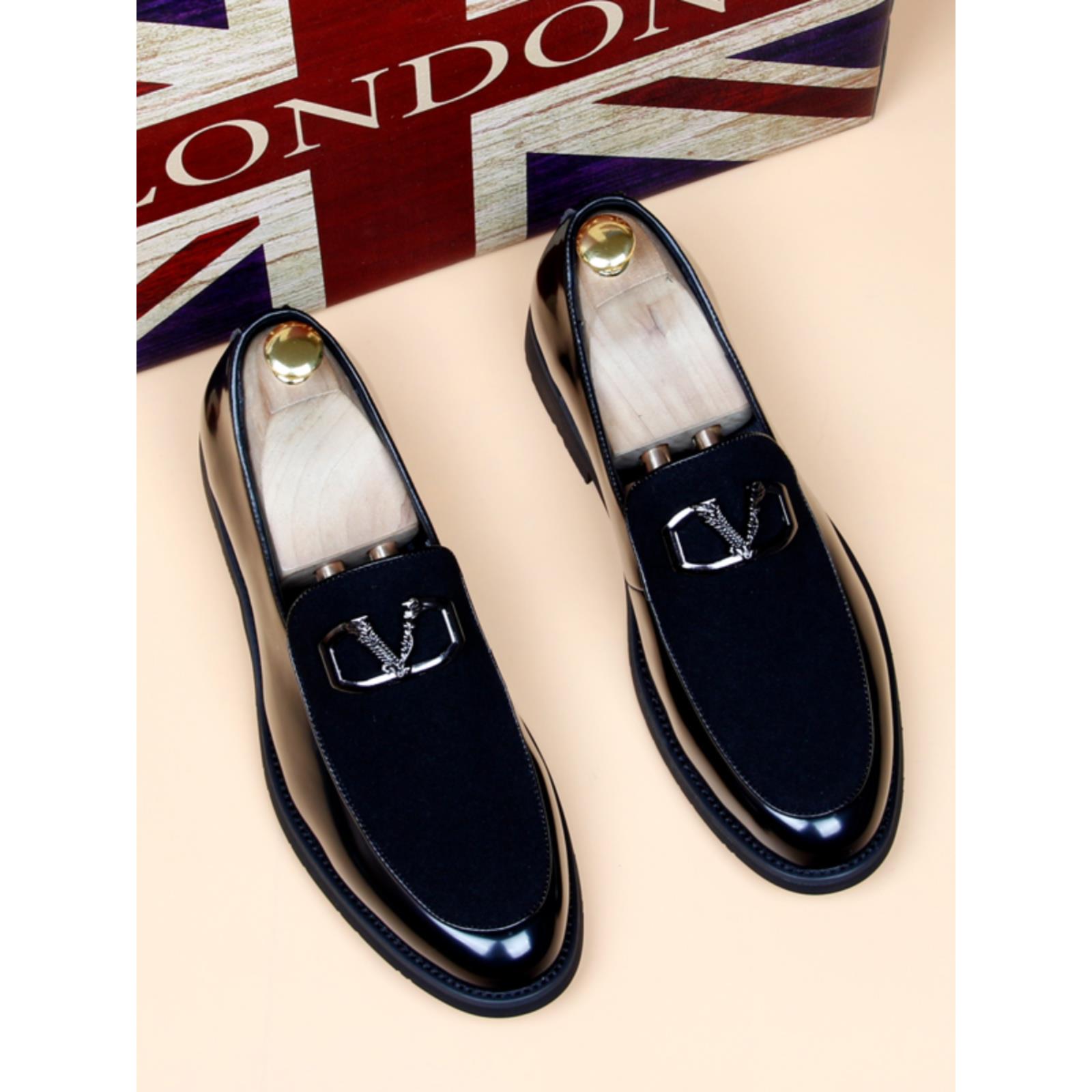 商务正装皮鞋男士拖鞋真皮透气英伦风格韩式时髦休闲尖头乐福鞋