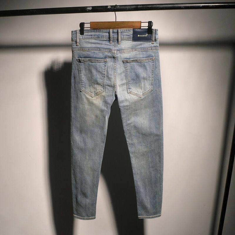 IT ins春秋简约覆古修身九分牛仔裤男韩版浅色日常休闲小脚裤