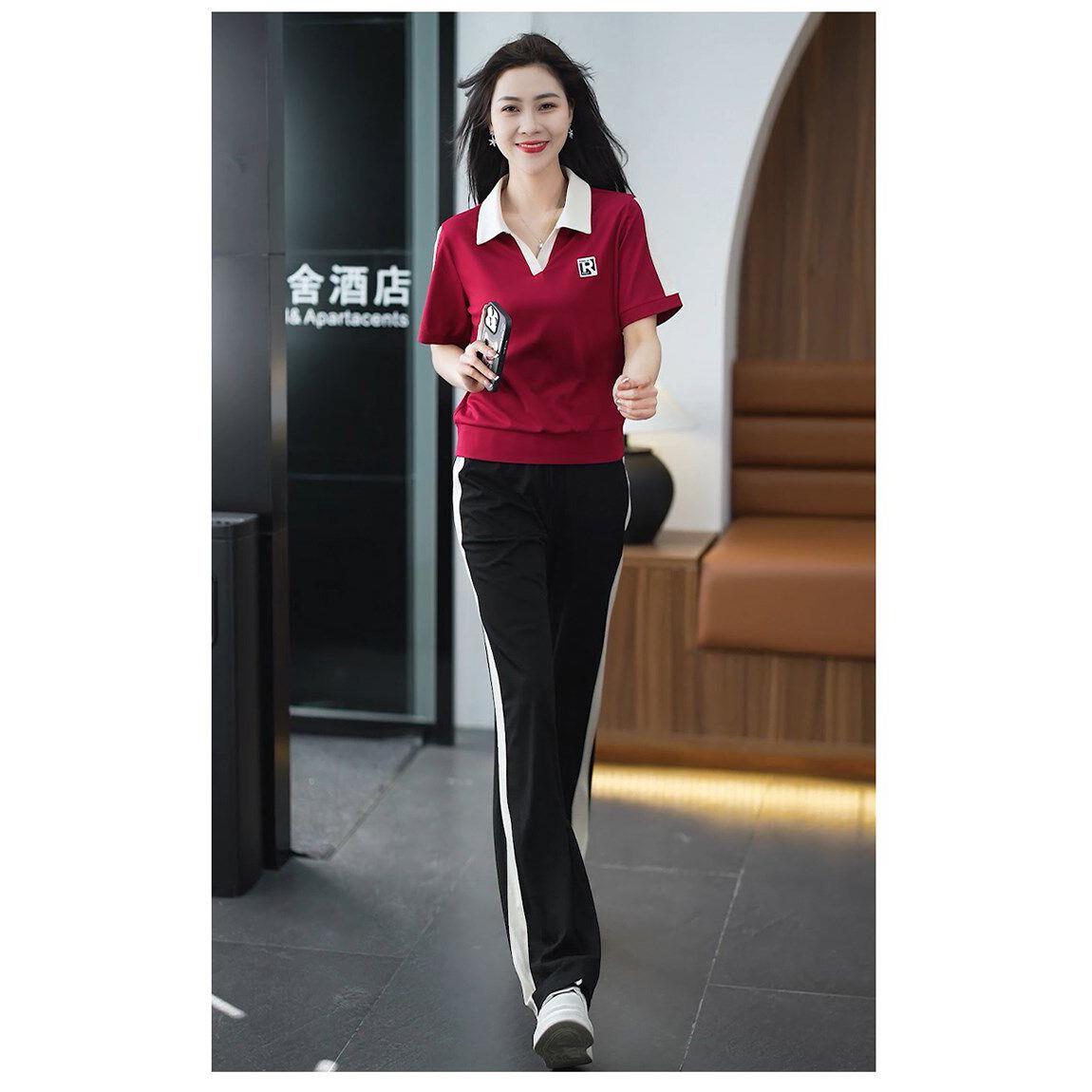 时尚休闲运动服套装女2025夏季新款韩版洋气宽松显瘦阔腿裤两件套