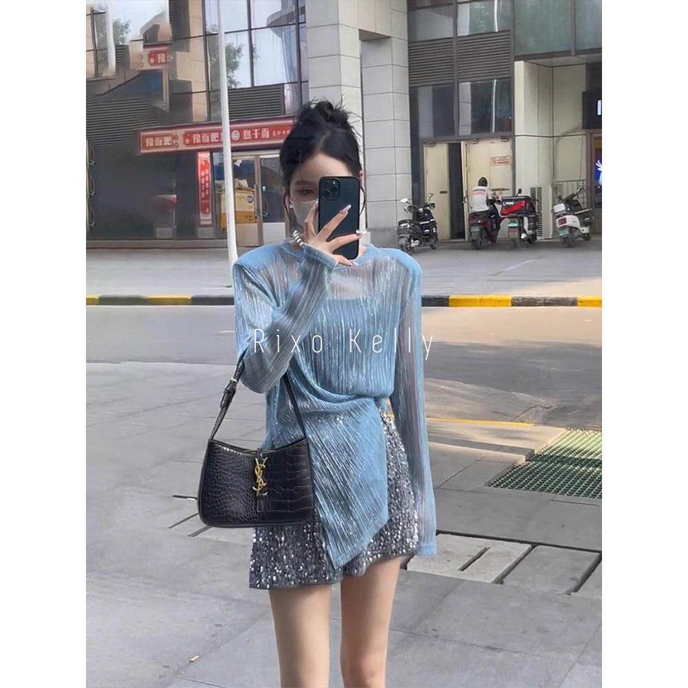 Rixo Kelly气质高级感薄纱休闲防晒上衣女百搭显瘦修身设计感短裤