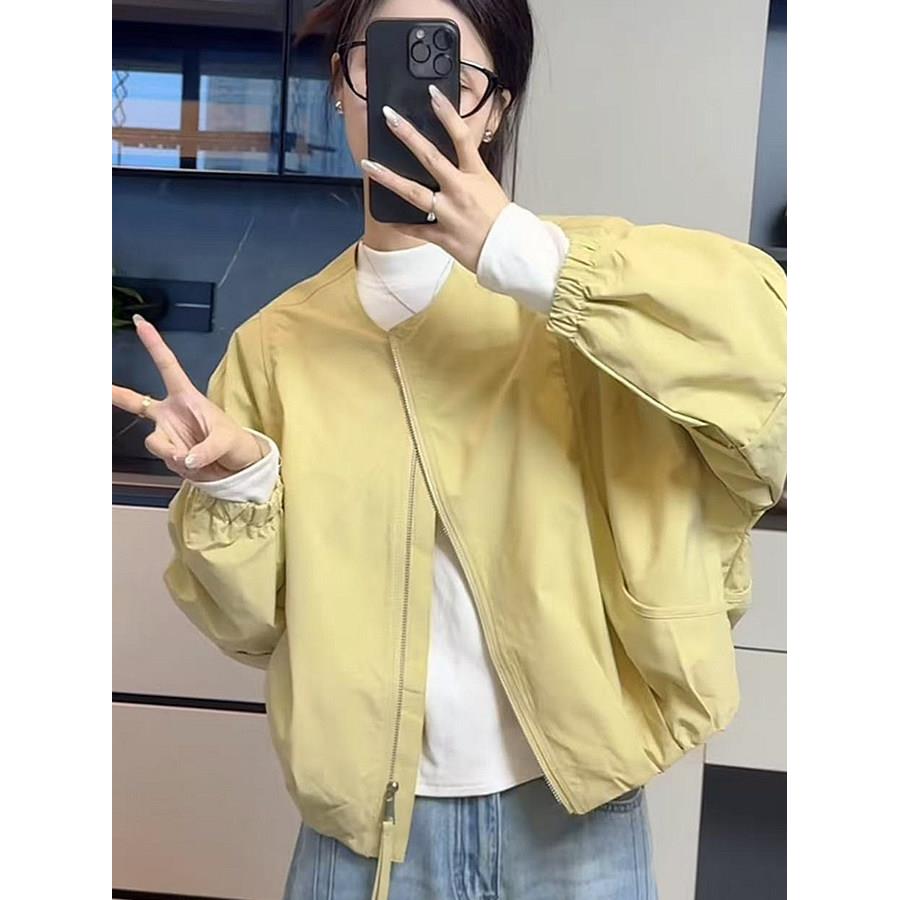 欧洲站简约圆领纯色短外套女2025秋季新款休闲宽松百搭小个子夹克