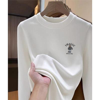 韩国德绒磨毛圆领长袖t恤女时尚加厚款白色内搭打底衫上衣秋冬季