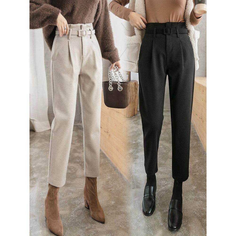 毛呢裤女秋冬加绒九分2025新款高腰显瘦加厚西装直筒裤修身哈伦裤
