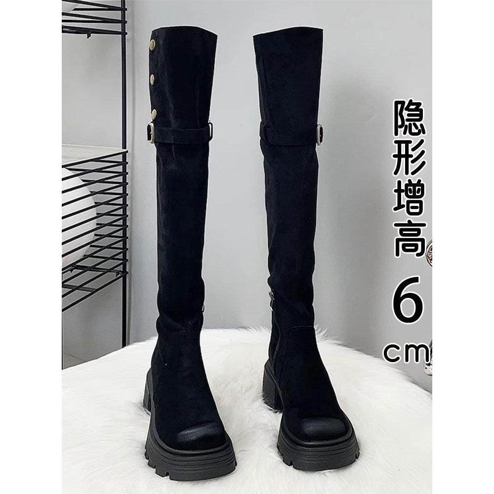 香港真皮过膝长筒靴女2025新款秋冬爆款加绒靴子厚底增高筒骑士靴,女鞋,时装靴,淘宝优惠券,粉丝福利购,淘宝优惠卷