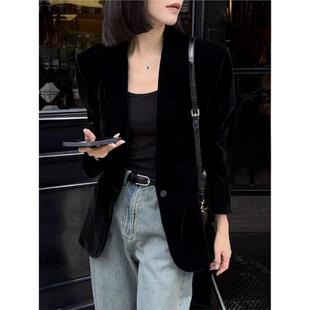 欧洲站秋装2025年新款轻熟风高级感修身显瘦小个子黑色西服外套女